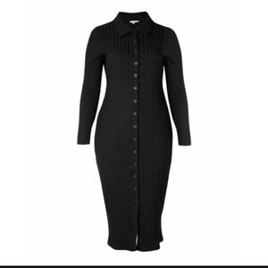 GOOD AMERICAN Wide Rib Button Down Midi Dress in Black GA6/US3X